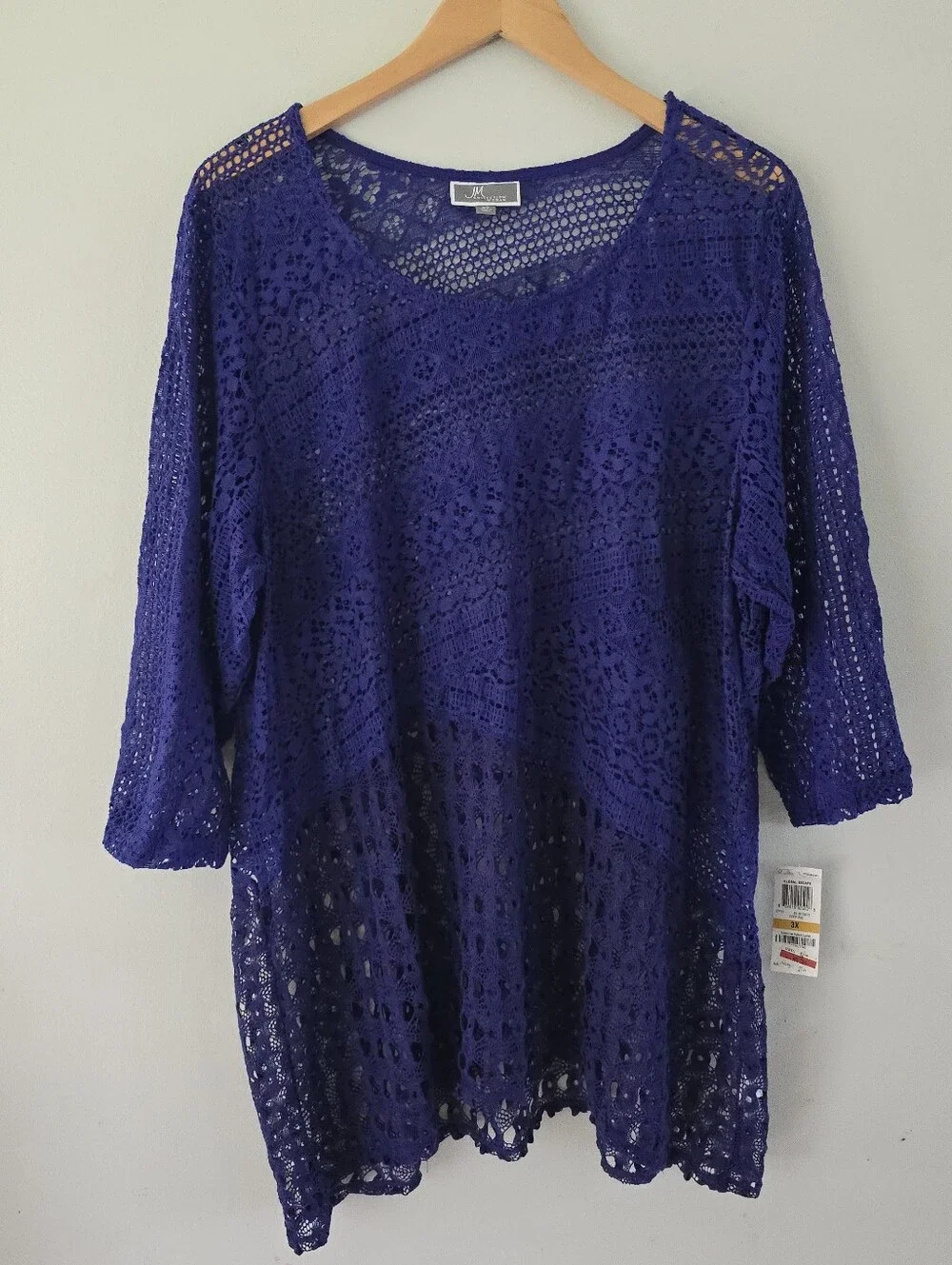 JM Collection Royal Purple Crochet Tunic Sweater